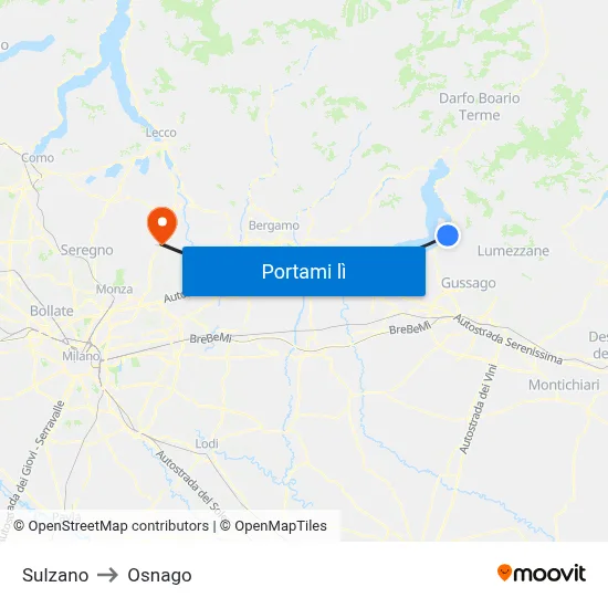 Sulzano to Osnago map