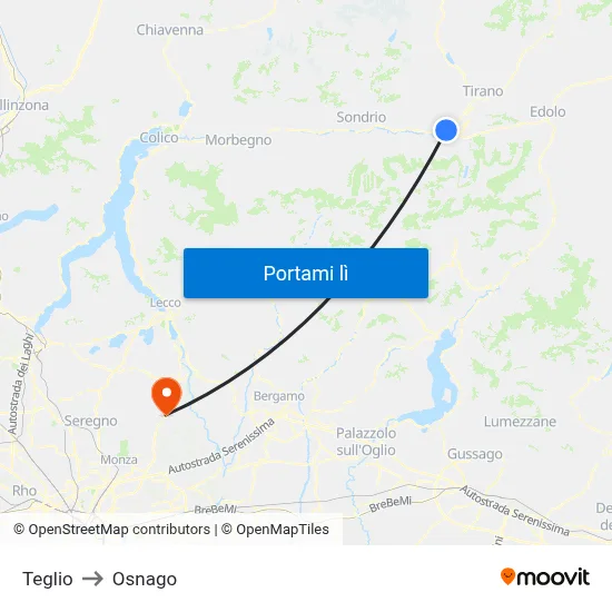 Teglio to Osnago map