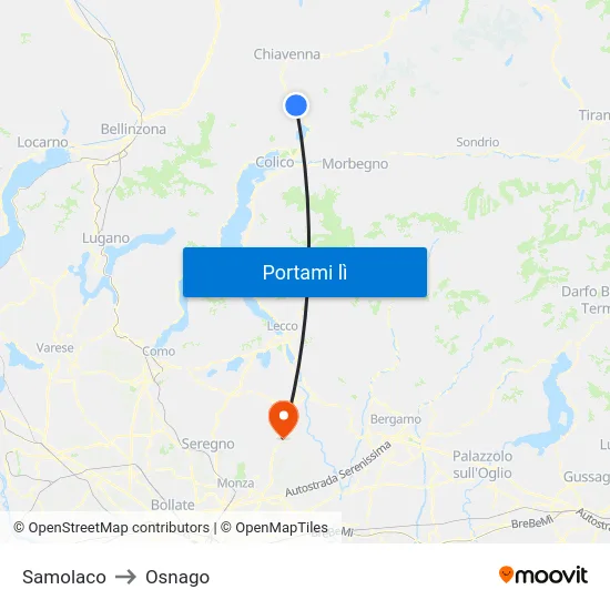 Samolaco to Osnago map