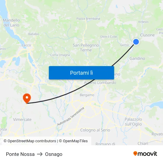 Ponte Nossa to Osnago map