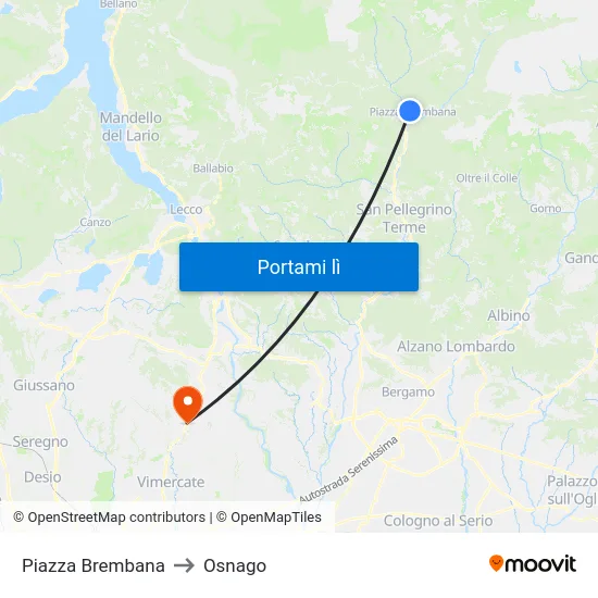 Piazza Brembana to Osnago map