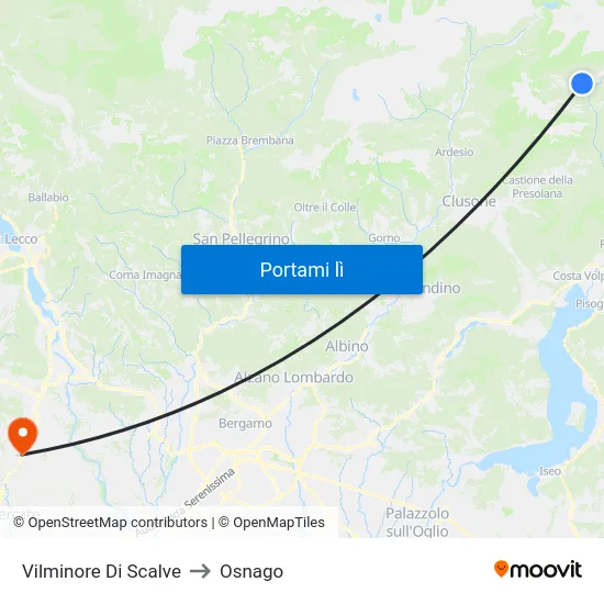Vilminore Di Scalve to Osnago map