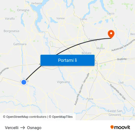 Vercelli to Osnago map