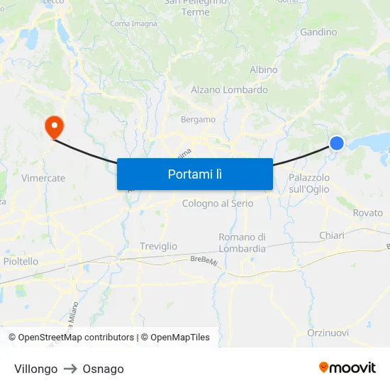 Villongo to Osnago map