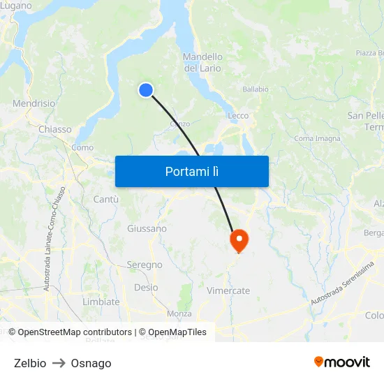 Zelbio to Osnago map