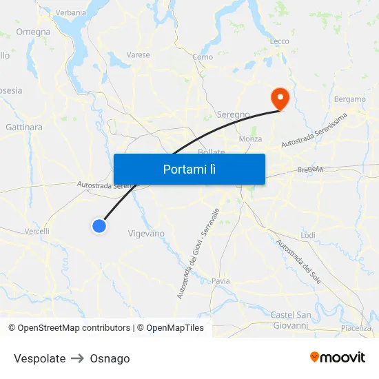 Vespolate to Osnago map