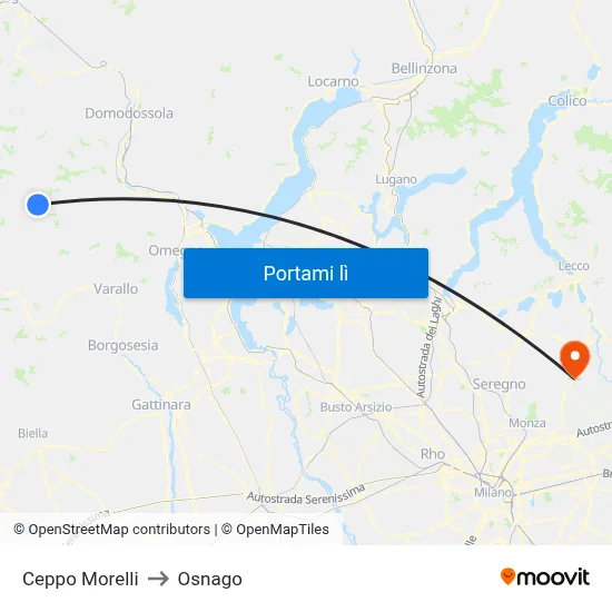 Ceppo Morelli to Osnago map