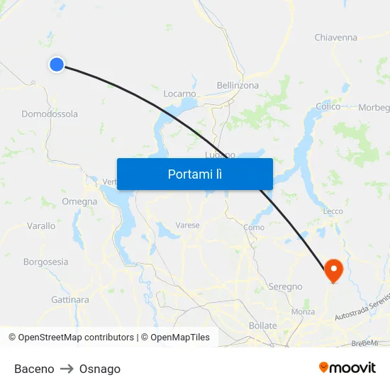 Baceno to Osnago map