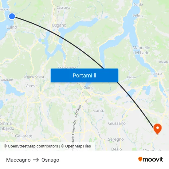 Maccagno to Osnago map