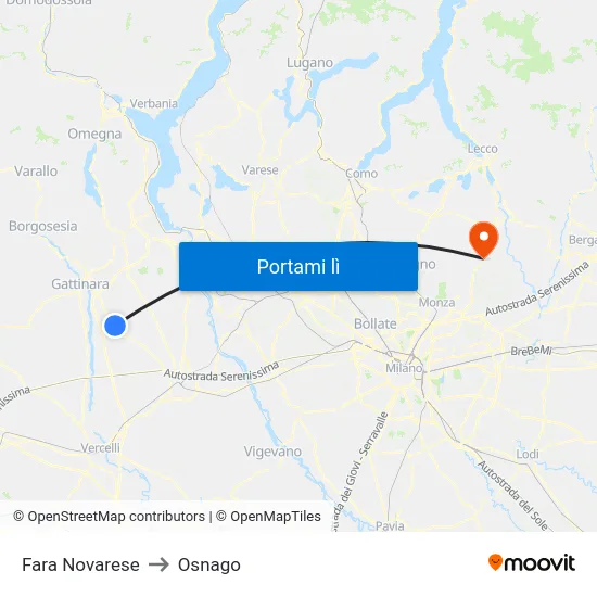 Fara Novarese to Osnago map