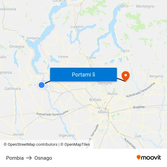 Pombia to Osnago map