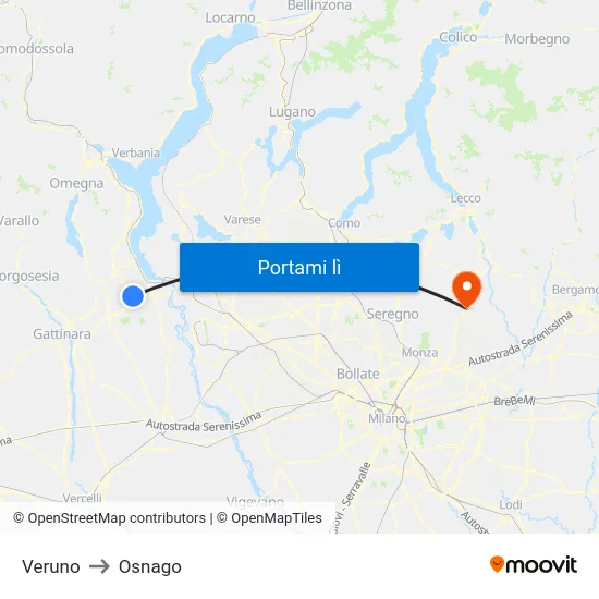 Veruno to Osnago map