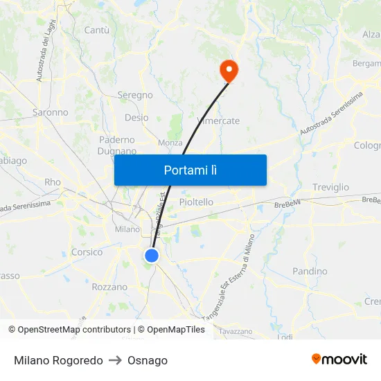 Milano Rogoredo to Osnago map