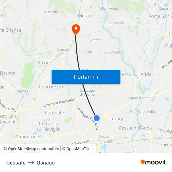 Gessate to Osnago map