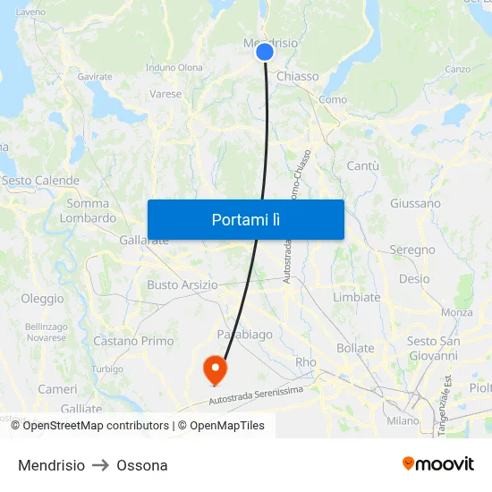 Mendrisio to Ossona map
