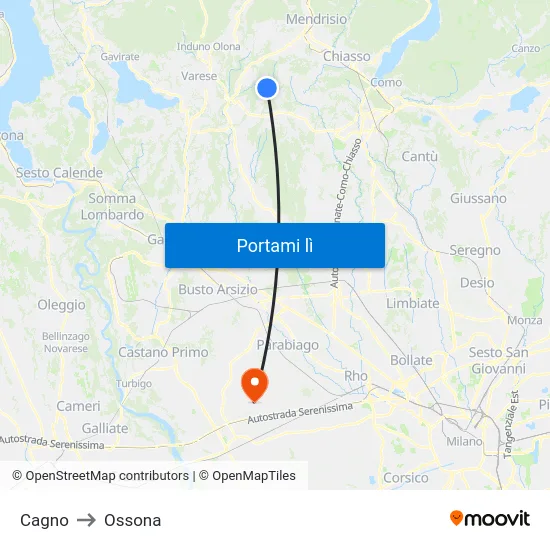 Cagno to Ossona map