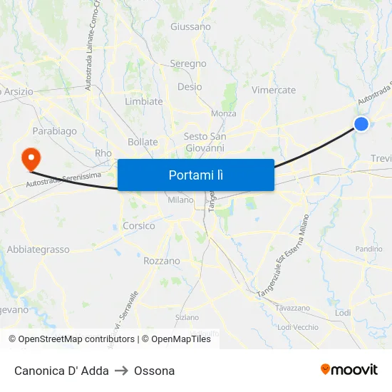 Canonica D' Adda to Ossona map