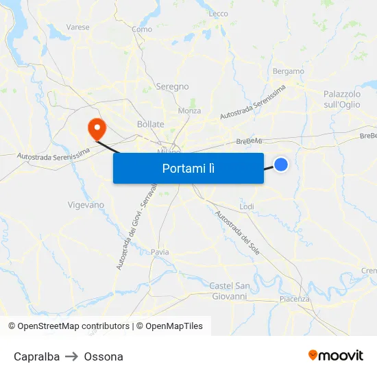 Capralba to Ossona map