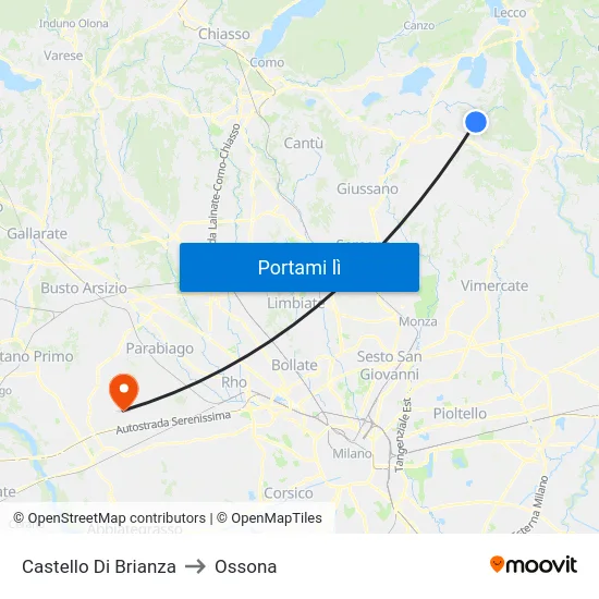 Castello Di Brianza to Ossona map