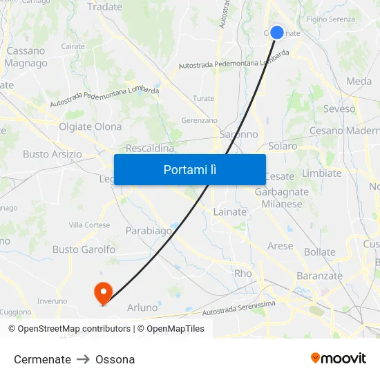 Cermenate to Ossona map