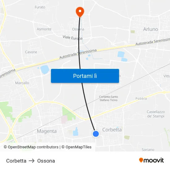 Corbetta to Ossona map