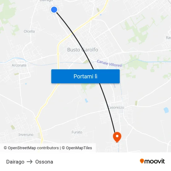 Dairago to Ossona map