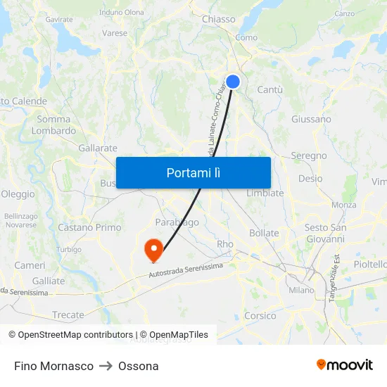 Fino Mornasco to Ossona map