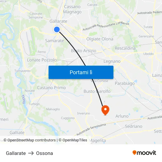 Gallarate to Ossona map