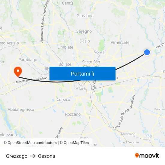 Grezzago to Ossona map