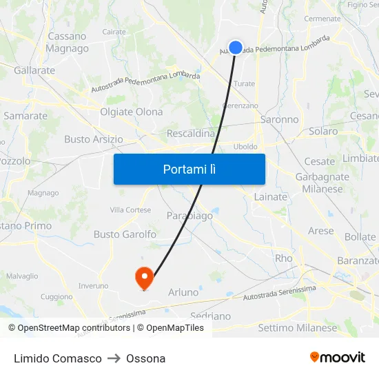 Limido Comasco to Ossona map