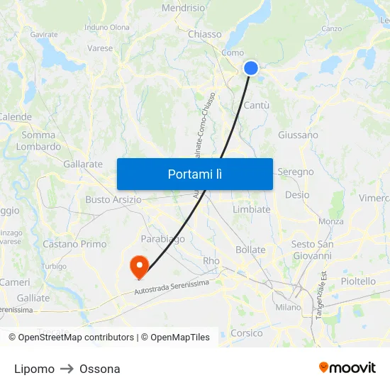 Lipomo to Ossona map