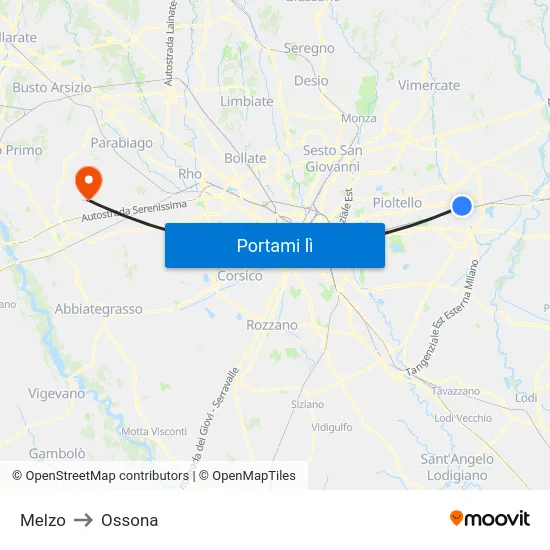Melzo to Ossona map