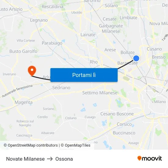 Novate Milanese to Ossona map