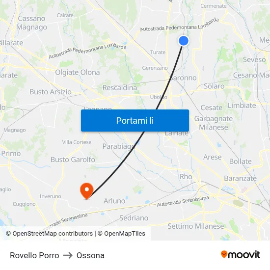 Rovello Porro to Ossona map