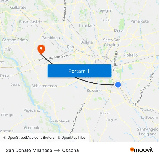 San Donato Milanese to Ossona map