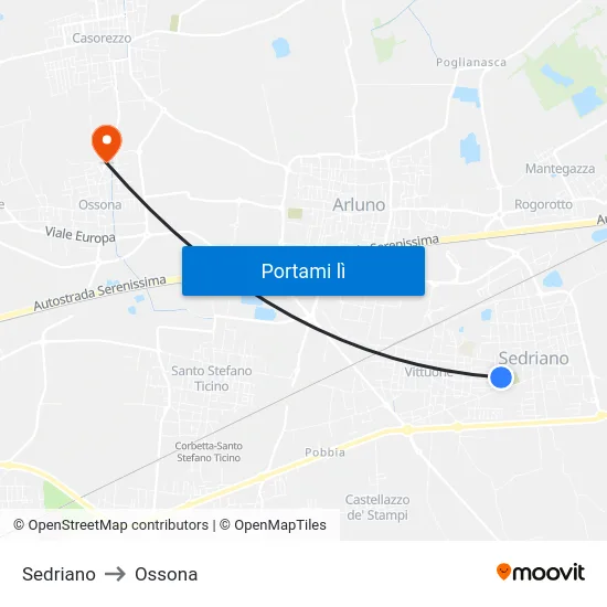 Sedriano to Ossona map