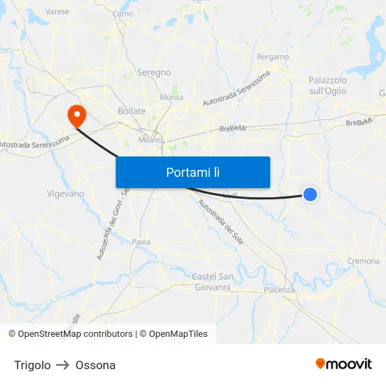 Trigolo to Ossona map