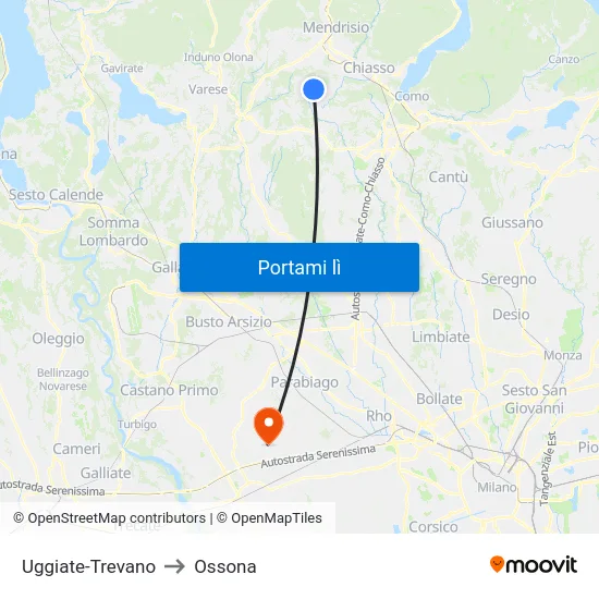 Uggiate-Trevano to Ossona map