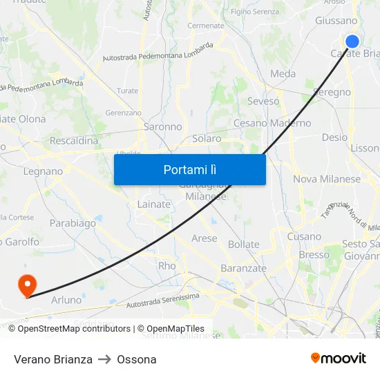 Verano Brianza to Ossona map