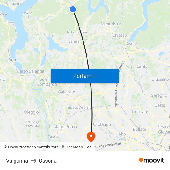 Valganna to Ossona map