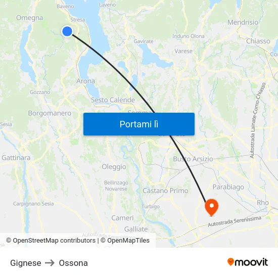 Gignese to Ossona map