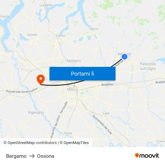 Bergamo to Ossona map