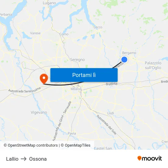 Lallio to Ossona map