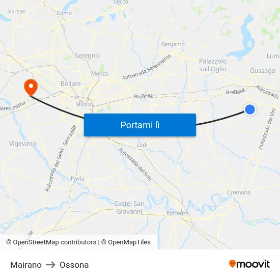 Mairano to Ossona map