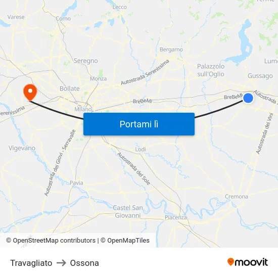 Travagliato to Ossona map