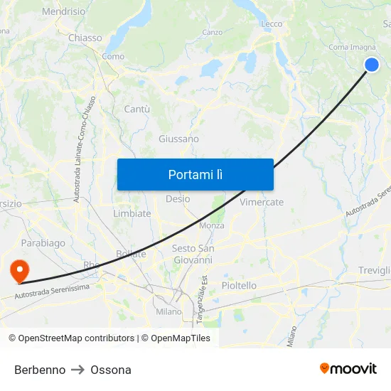 Berbenno to Ossona map
