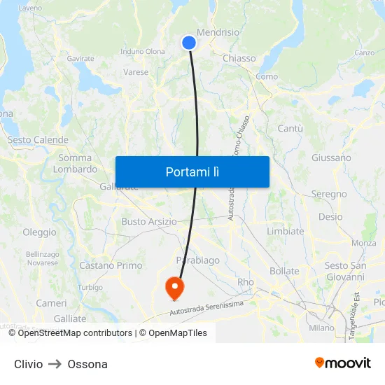Clivio to Ossona map