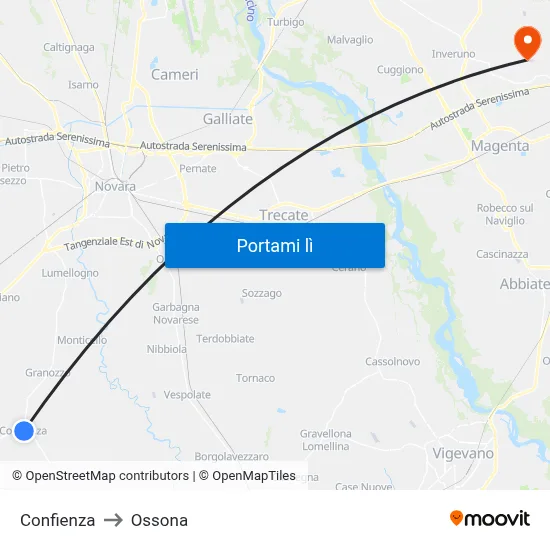 Confienza to Ossona map