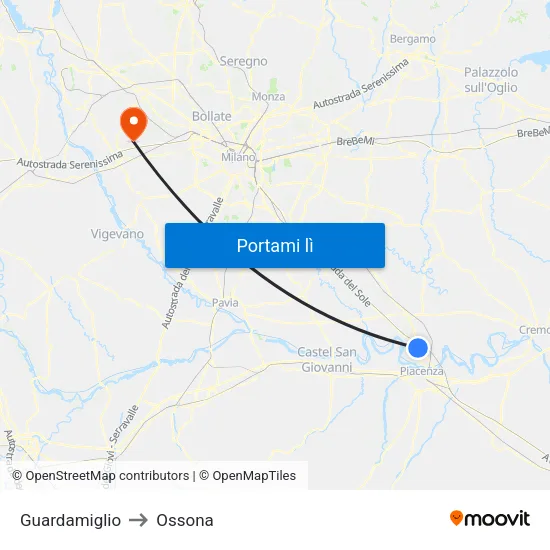 Guardamiglio to Ossona map