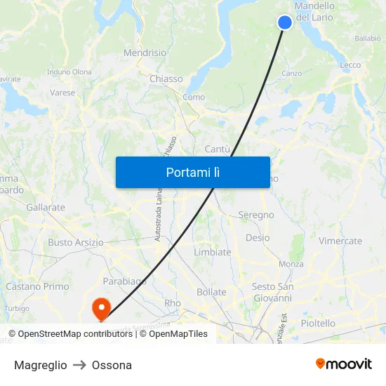 Magreglio to Ossona map
